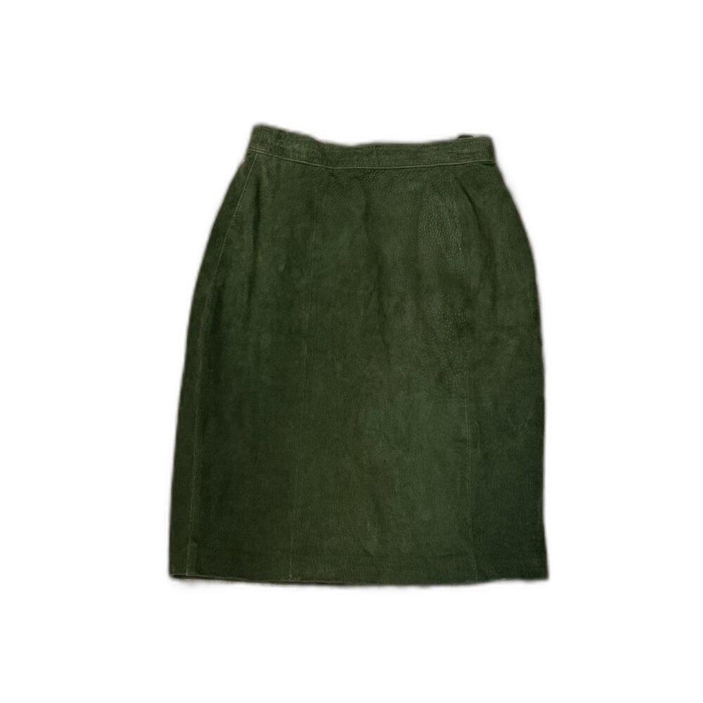 Vintage 90s 80s Green Genuine leather High Waist skirt
